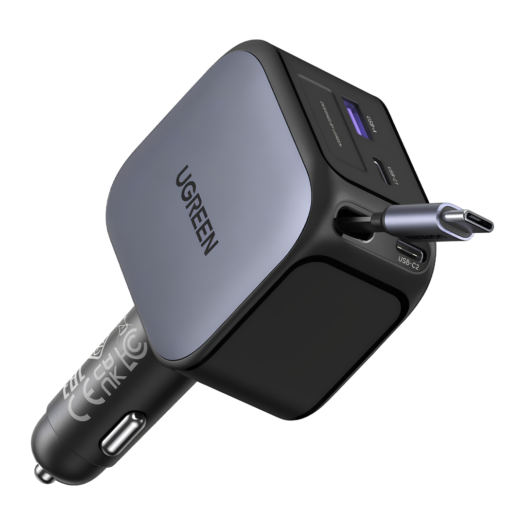 UGREEN Nexode 145W Car Charger with Retractable USB-C Cable — 4-in-1 Fast Charging