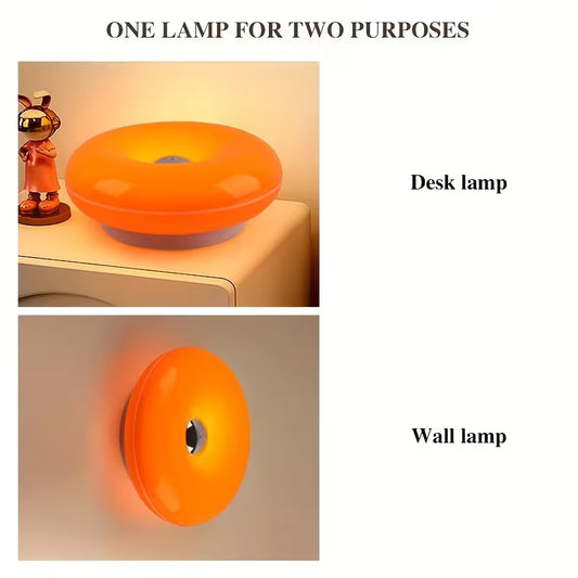 Donut Desk Lamp – USB Rechargeable Lamp with Touch Control, Dimmable LED, 3 Light Modes | Decorative Table/Wall Light – Orange