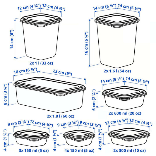 Reusable plastic food container set – PRUTA 17-pack in green