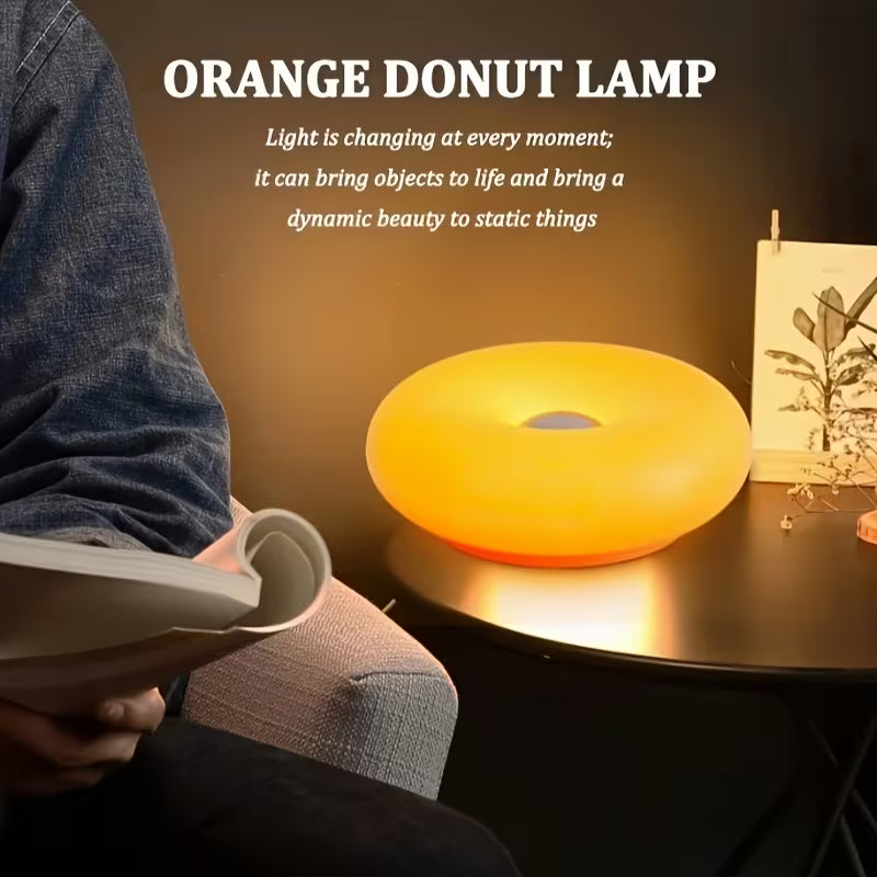 Donut Desk Lamp – USB Rechargeable Lamp with Touch Control, Dimmable LED, 3 Light Modes | Decorative Table/Wall Light – Orange