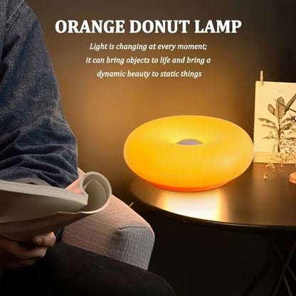 Donut Desk Lamp – USB Rechargeable Lamp with Touch Control, Dimmable LED, 3 Light Modes | Decorative Table/Wall Light – Orange
