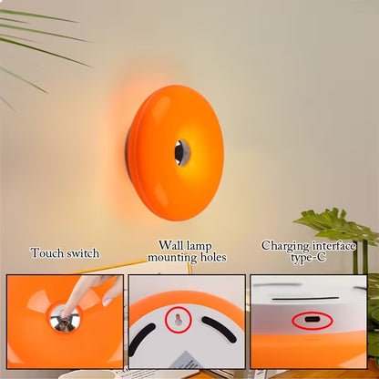 Donut Desk Lamp – USB Rechargeable Lamp with Touch Control, Dimmable LED, 3 Light Modes | Decorative Table/Wall Light – Orange