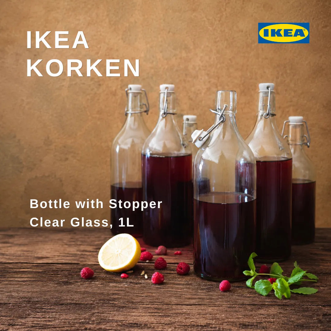 IKEA KORKEN Bottle with Stopper – Clear Glass, 1L