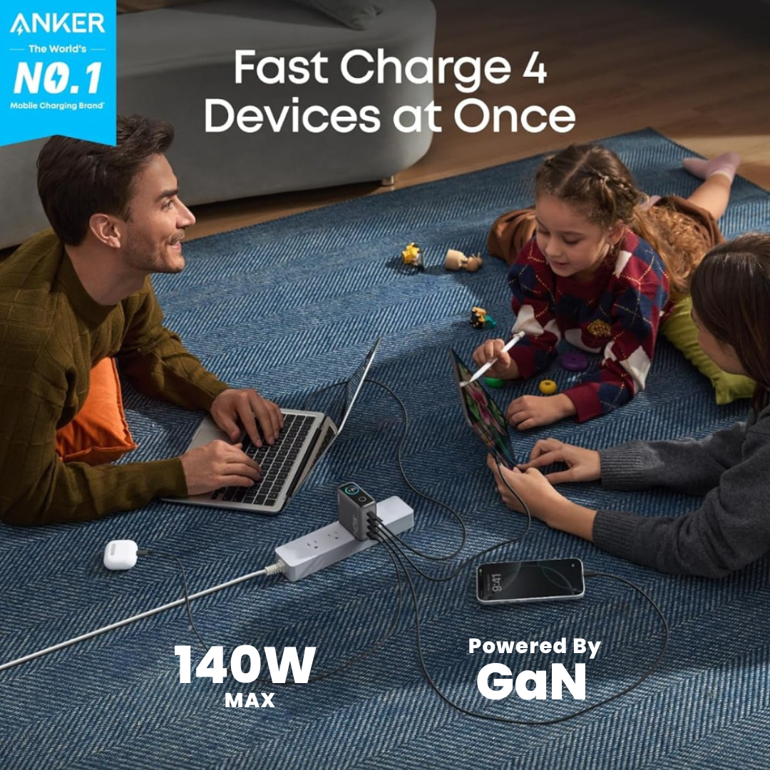 Anker ZOLO 140W GaN 4-Port USB-C Fast Charger with Smart Display