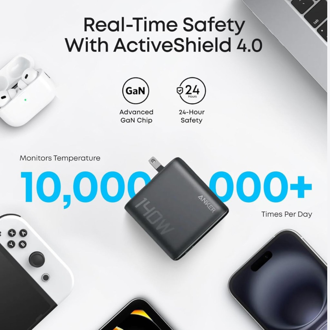 Anker ZOLO 140W GaN 4-Port USB-C Fast Charger with Smart Display