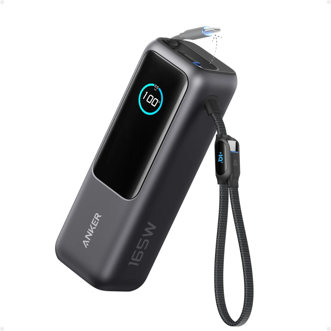 Anker 165W 25,000mAh Power Bank – 3 USB-C Ports + Built-In Cables