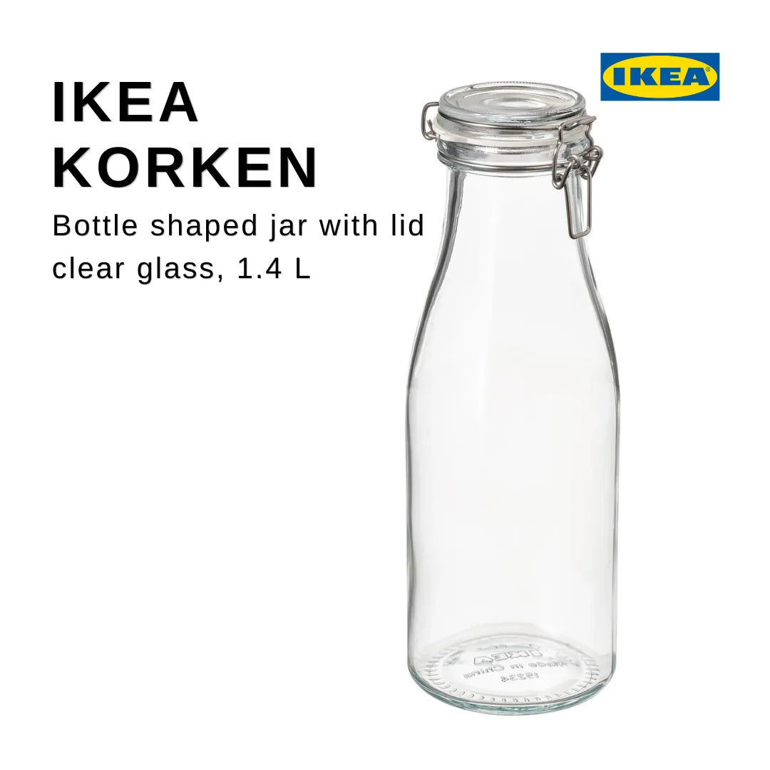 IKEA KORKEN Bottle shaped jar with lid, clear glass, 1.4 L