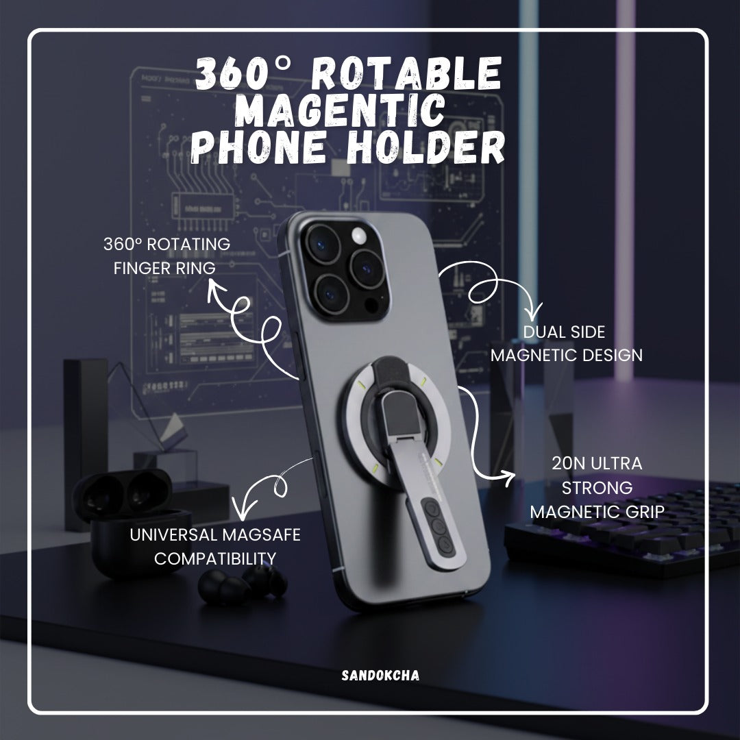 360° Rotating Magnetic Phone Holder – Double-Sided MagSafe Stand