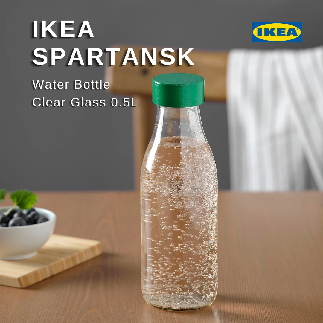 IKEA: SPARTANSK Water Bottle – Clear Glass/Green, 0.5L