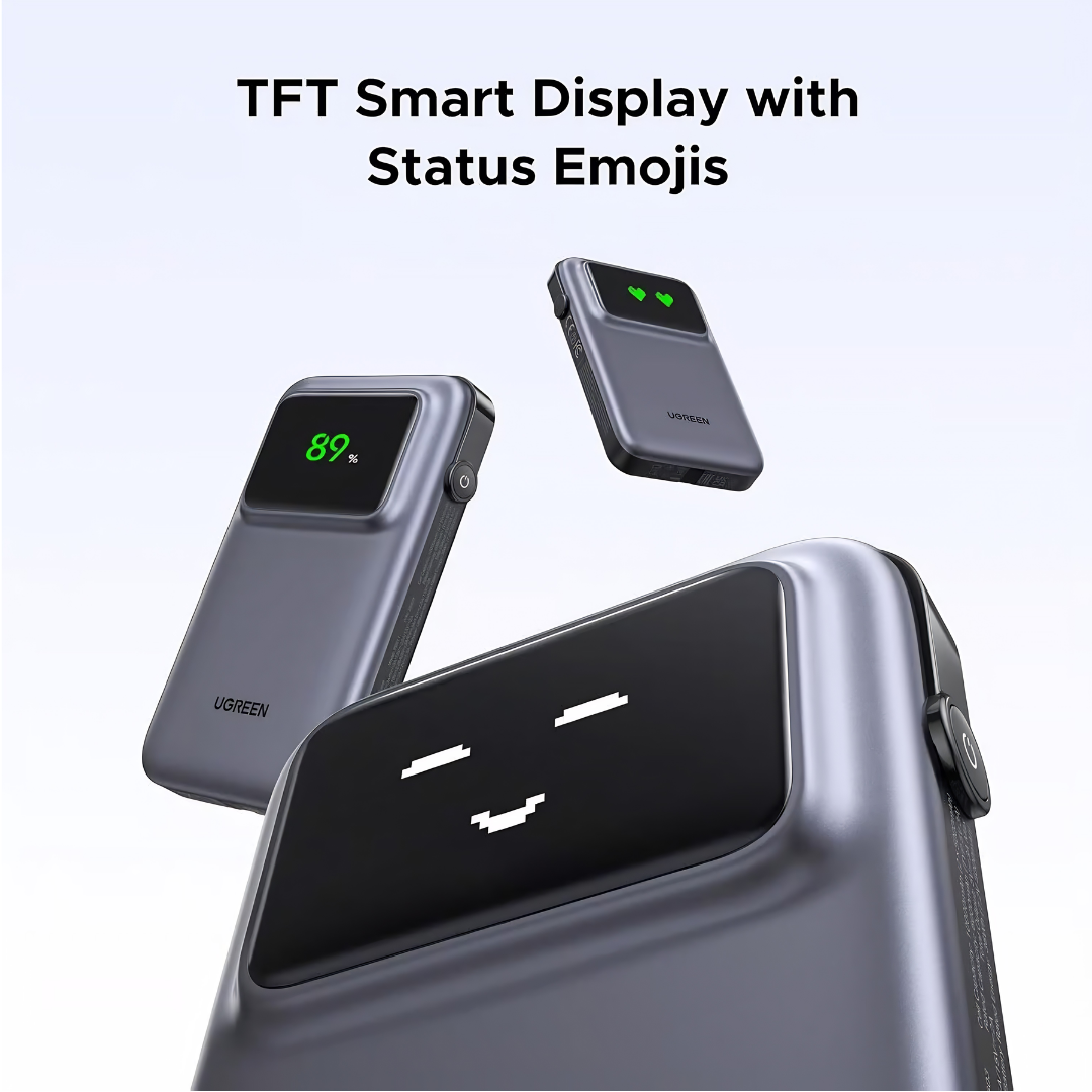 UGREEN Uno 10000mAh 30W Power Bank | Built-in Cable | TFT Display