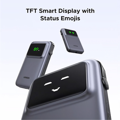 UGREEN Uno 10000mAh 30W Power Bank | Built-in Cable | TFT Display