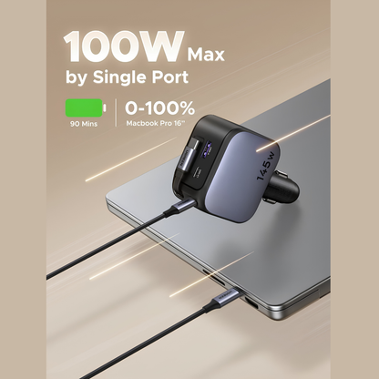 UGREEN Nexode 145W Car Charger with Retractable USB-C Cable — 4-in-1 Fast Charging