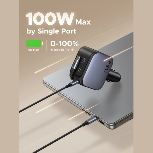UGREEN Nexode 145W Car Charger with Retractable USB-C Cable — 4-in-1 Fast Charging