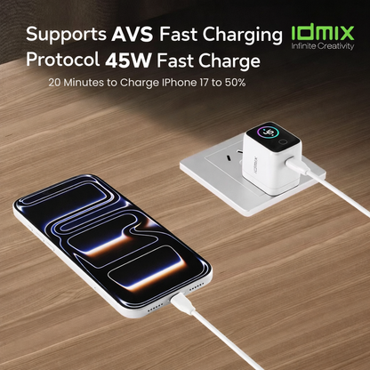 iDMIX Power Cube 45W GaN Smart Screen USB-C Charger – White