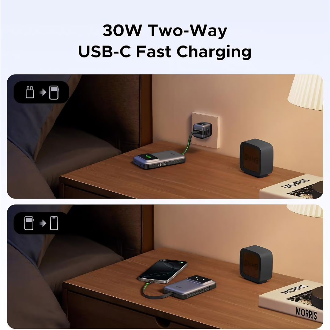 UGREEN Uno 10000mAh 30W Power Bank | Built-in Cable | TFT Display