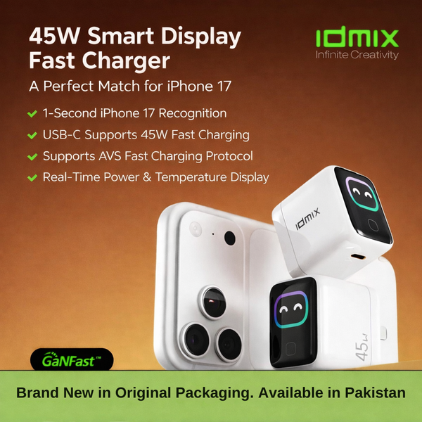 iDMIX Power Cube 45W GaN Smart Screen USB-C Charger – White