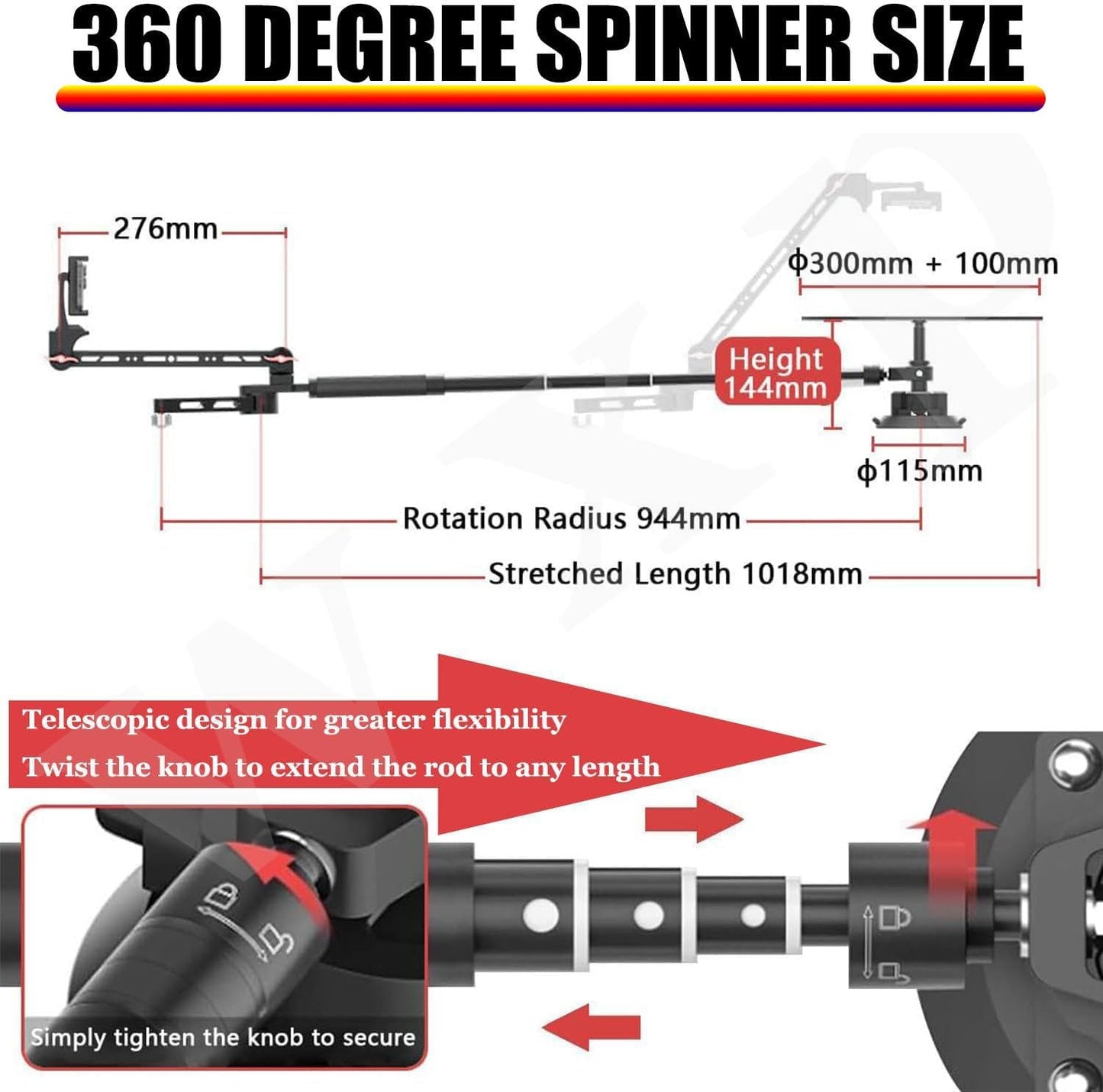 360° Panoramic Camera Spinner — Manual Rotating Photography Platform with 110cm Telescopic Arm