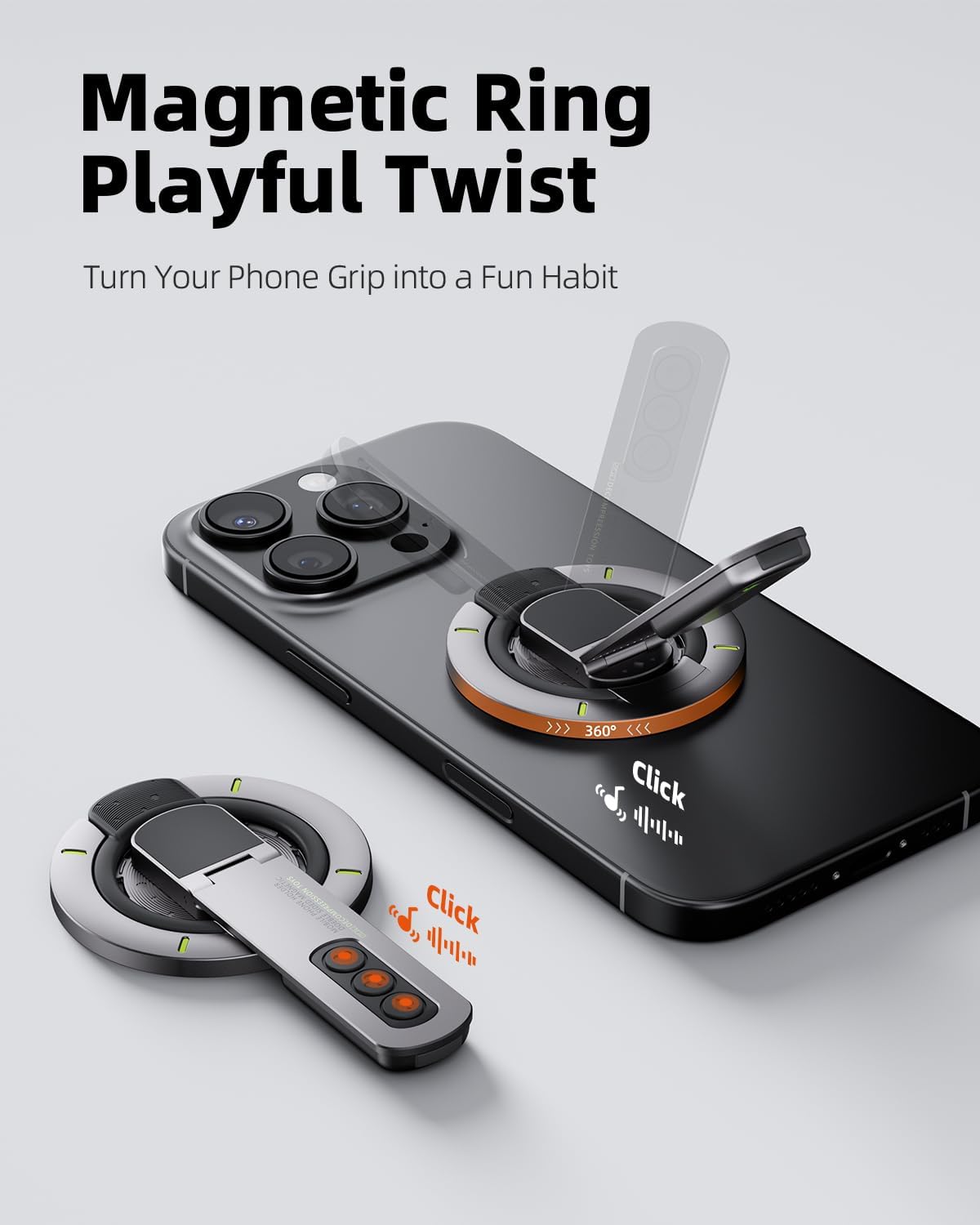 Double-Sided Magnetic Phone Holder with Stress-Relief Grip