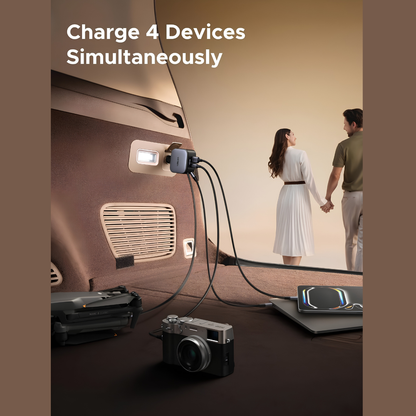 UGREEN Nexode 145W Car Charger with Retractable USB-C Cable — 4-in-1 Fast Charging