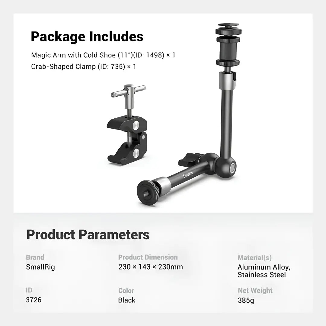 SmallRig Magic Arm + Clamp with Cold Shoe — for Monitor / LED / Mic / Action Cam