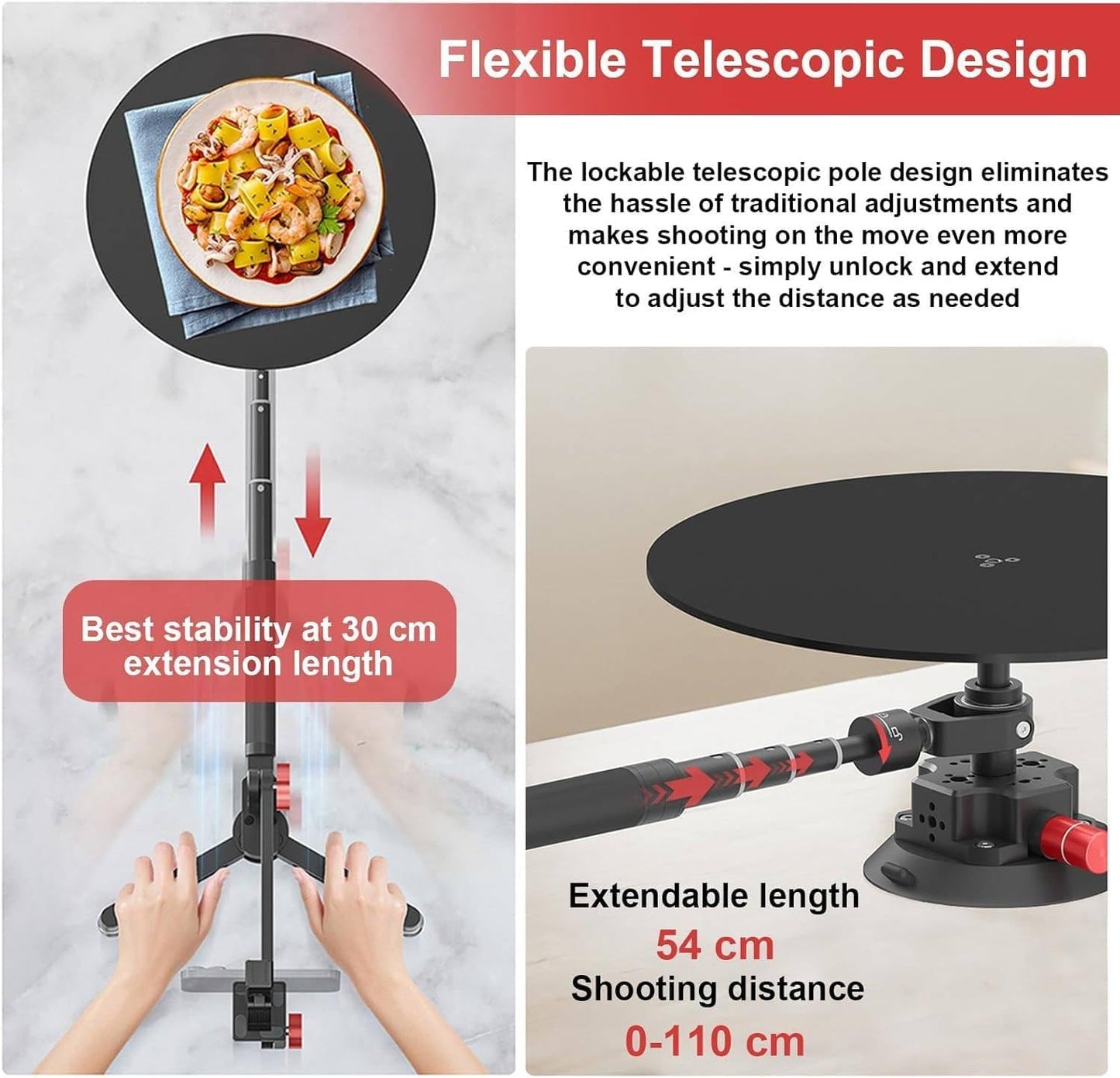 360° Panoramic Camera Spinner — Manual Rotating Photography Platform with 110cm Telescopic Arm