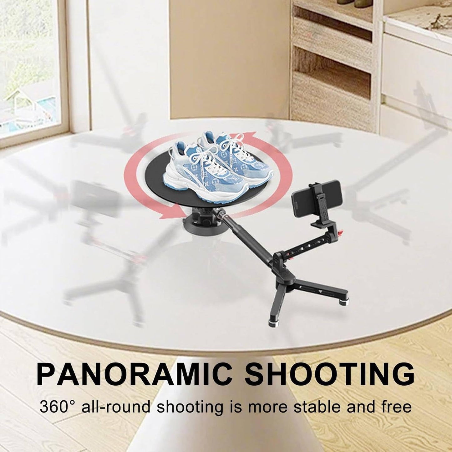 360° Panoramic Camera Spinner — Manual Rotating Photography Platform with 110cm Telescopic Arm