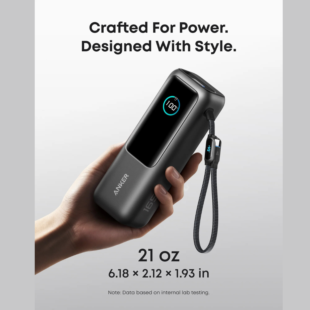 Anker 165W 25,000mAh Power Bank – 3 USB-C Ports + Built-In Cables