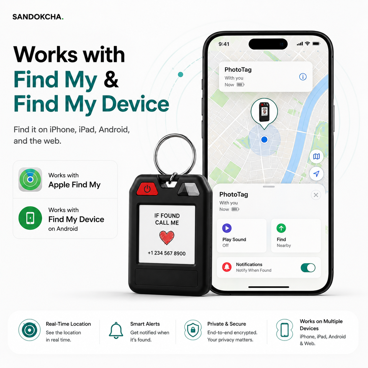 PhotoTag Smart Keychain Tracker with a Screen — Works with iPhone & Android