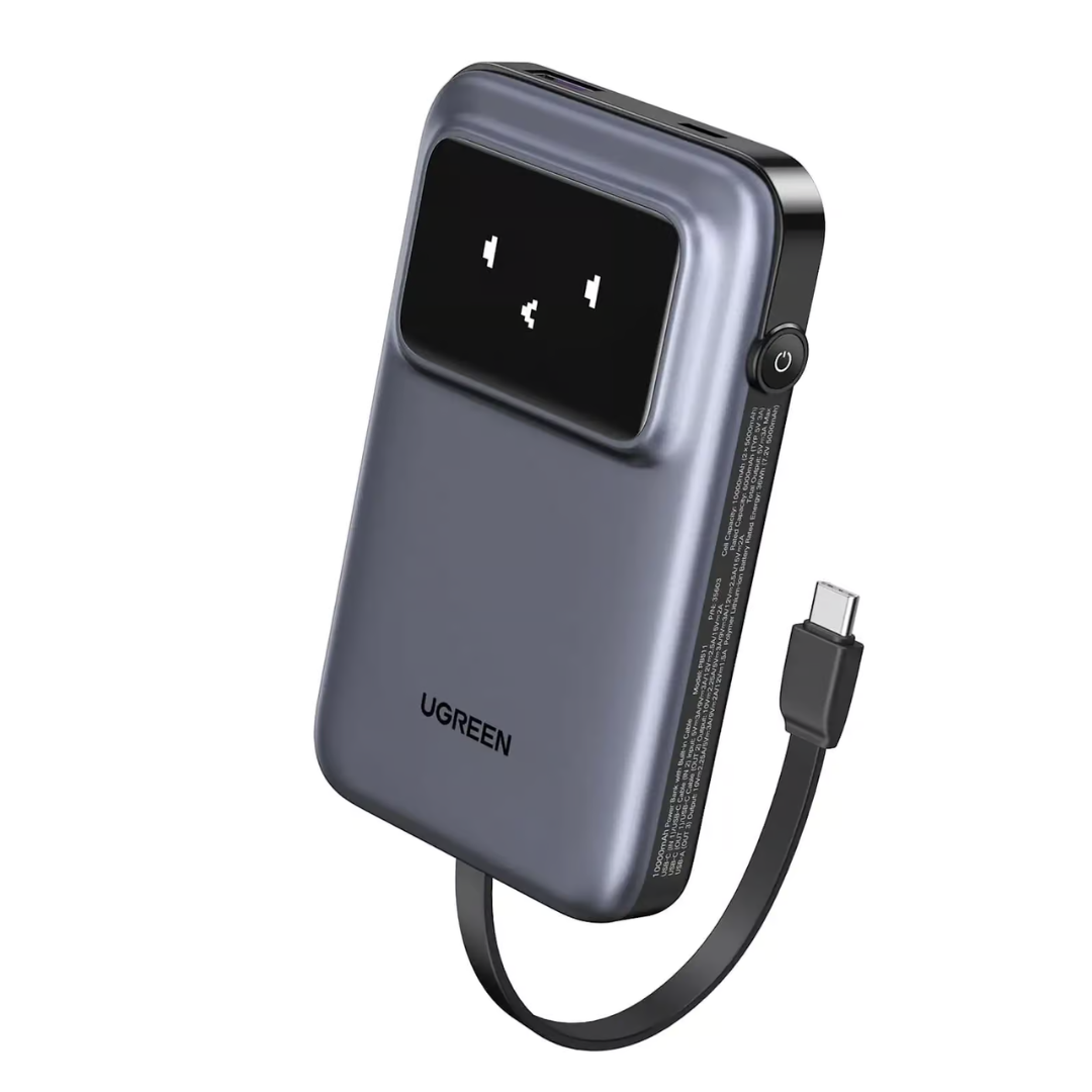 UGREEN Uno 10000mAh 30W Power Bank | Built-in Cable | TFT Display