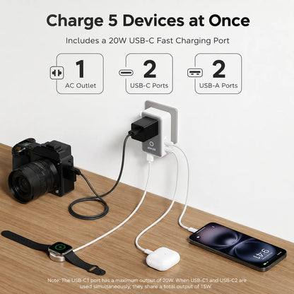Anker Nano Universal Travel Adapter — 5-in-1, 20W, UK/US/EU/AU Plugs