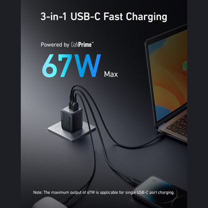 Anker Prime 67W 3-Port GaN Charger | Laptop + Phone Fast Charging