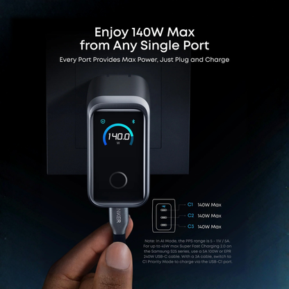 Anker Prime Charger 160W 3-Port USB-C Smart Display