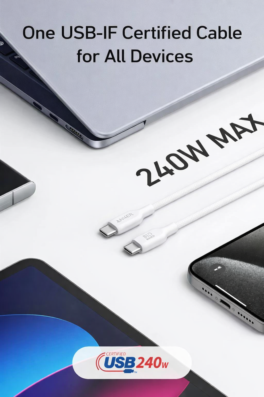 Anker 544 240W USB-C Fast Charging Cable (6ft) – Durable Bio-Braided Design