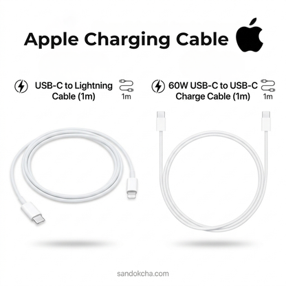 Apple charging cable with USB-C to Lightning and 60W USB-C to USB-C