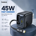 Baseus 45W Fast Charger with Built-In Retractable Cable | 2 USB-C Ports | Foldable Plug