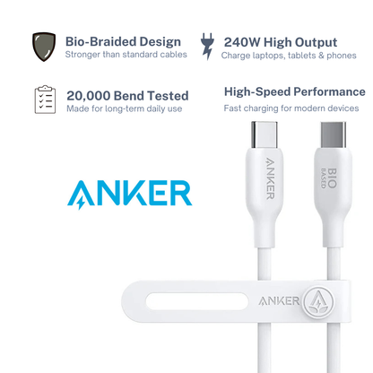 Anker 544 240W USB-C Fast Charging Cable (6ft) – Durable Bio-Braided Design