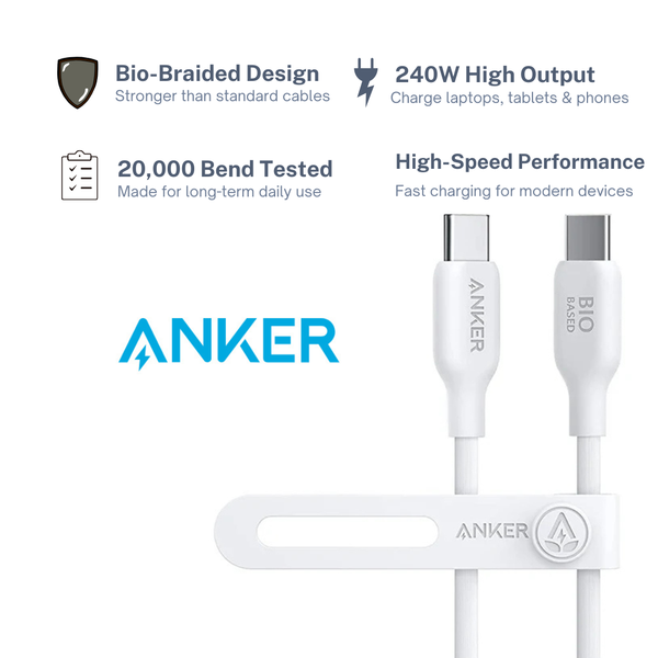 Anker 544 240W USB-C Fast Charging Cable (6ft) – Durable Bio-Braided Design