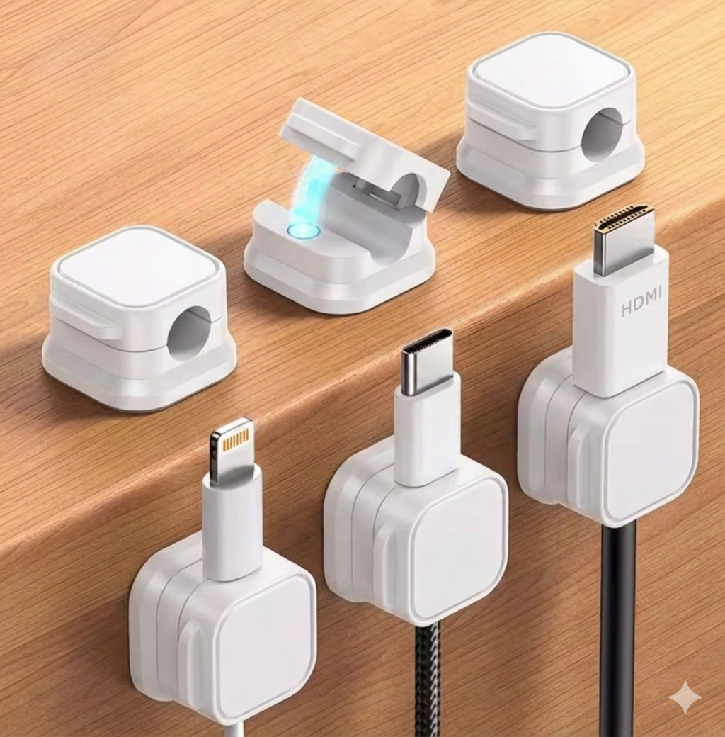 Cable Clips Organizer Pakistan – Pack of 6 Self-Adhesive PVC Cord Holders for Desk, Wall & Office Wire Management