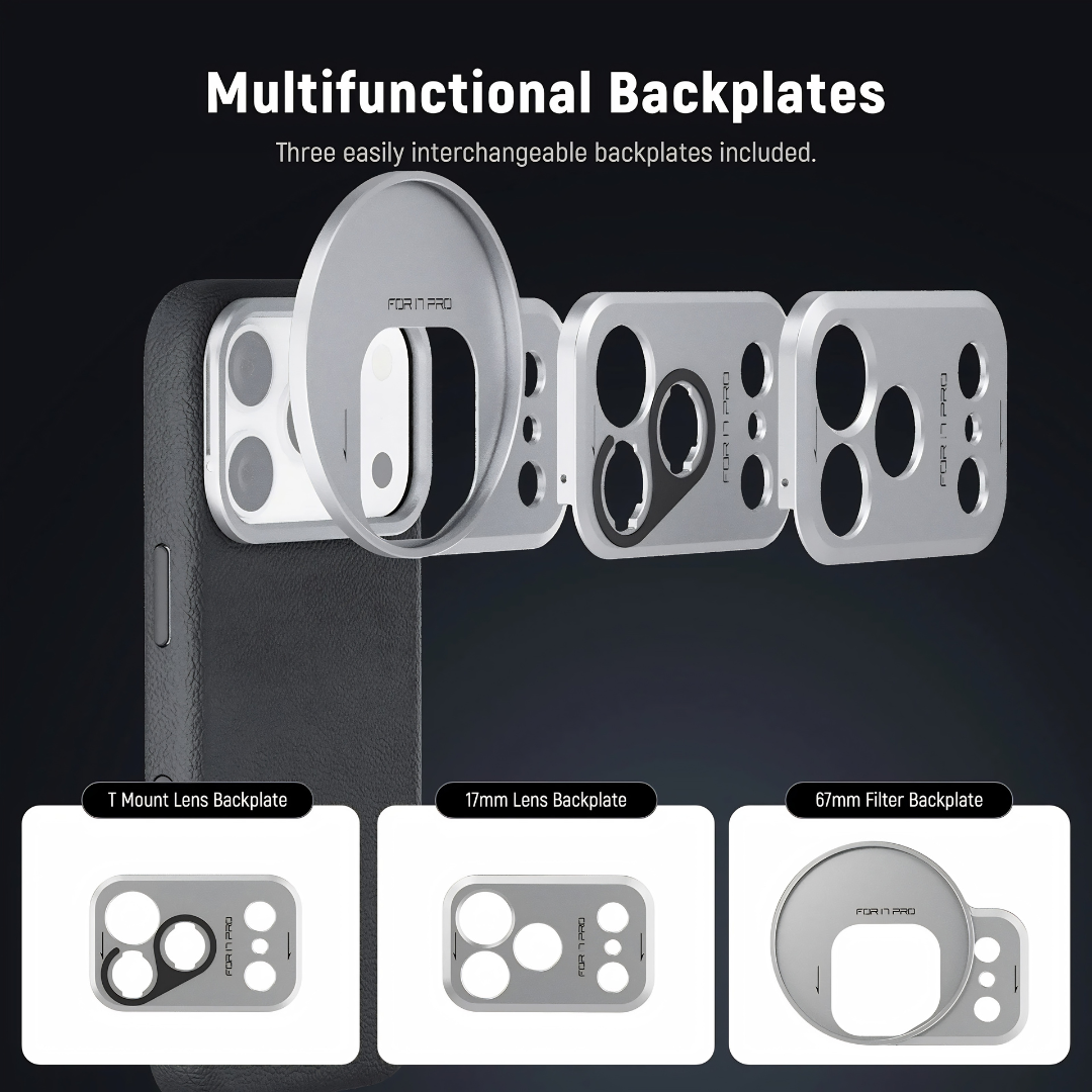 NEEWER PA134 Modular Phone Case for iPhone 17 Pro – 67mm Filter Ring, 17mm & T Mount Lens Backplates, MagSafe Compatible