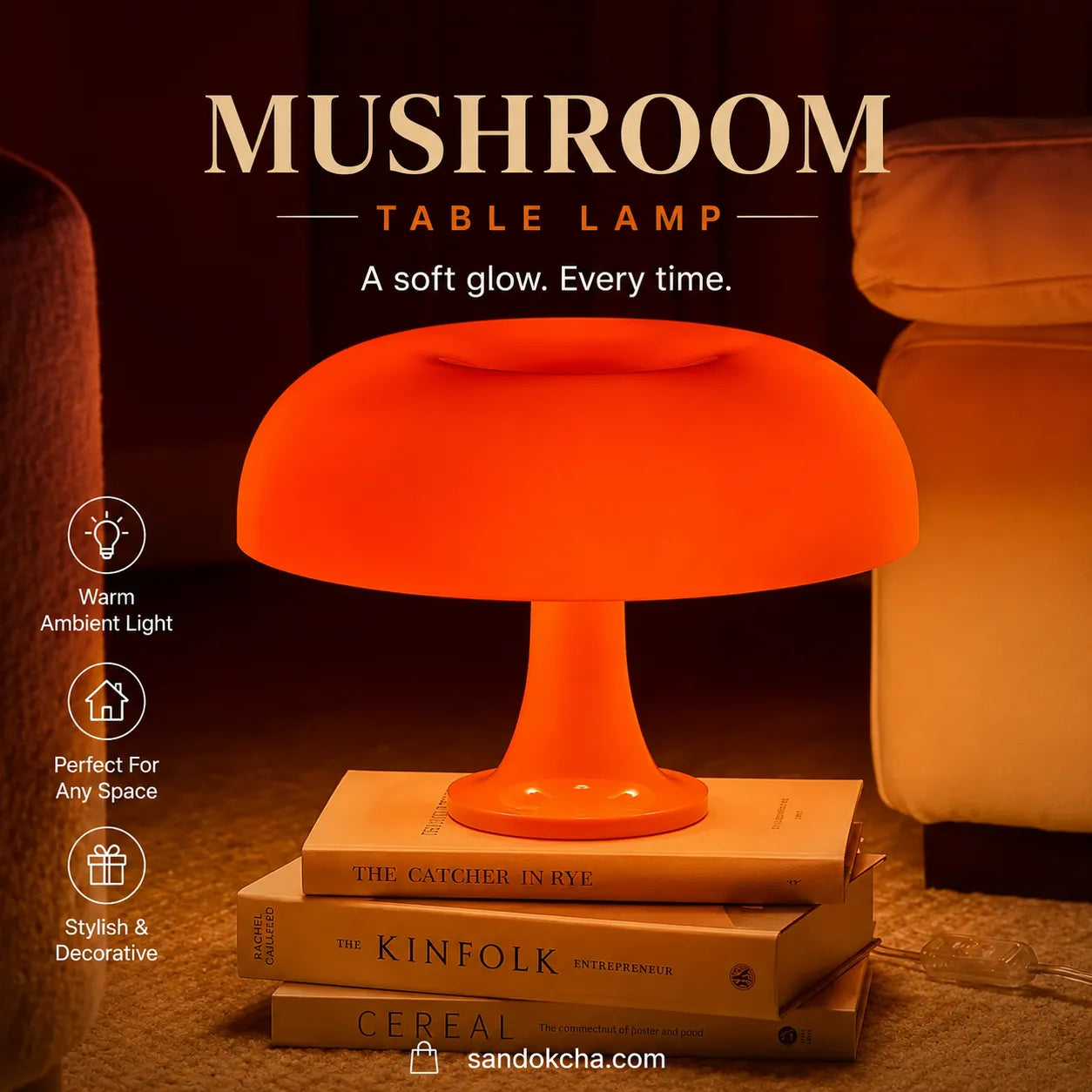 Mushroom Table Lamp – 3 Color & Dimming Light