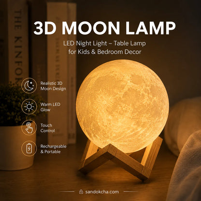 3D Moon Lamp LED Night Light – Table Lamp for Kids & Bedroom Decor