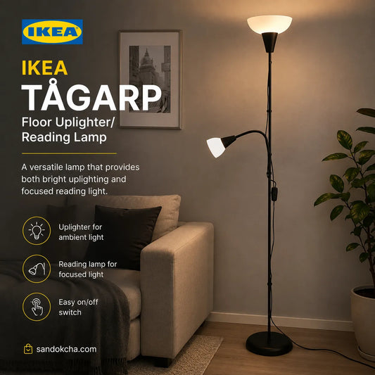 IKEA TÅGARP Floor Uplighter/Reading Lamp – Black/White
