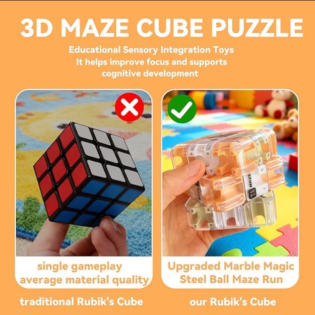 3D Maze Cube Ball Puzzle – Brain Teaser Educational Toy for Kids & Adults | Durable Labyrinth Game Gift