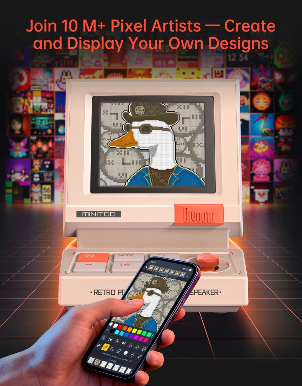 Divoom MiniToo Pakistan Retro Bluetooth Speaker with Pixel Display for your Desktop