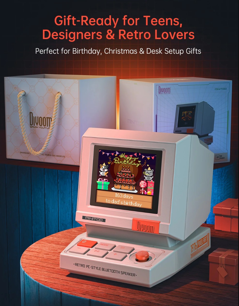 Divoom MiniToo Pakistan Retro Bluetooth Speaker with Pixel Display for your Desktop