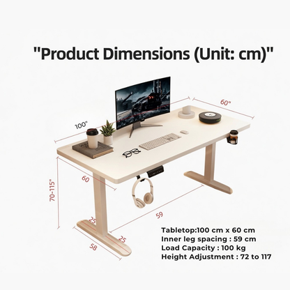Electric Height-Adjustable Standing Desk - 100cm x 60cm Compact Sit-Stand Office Desk