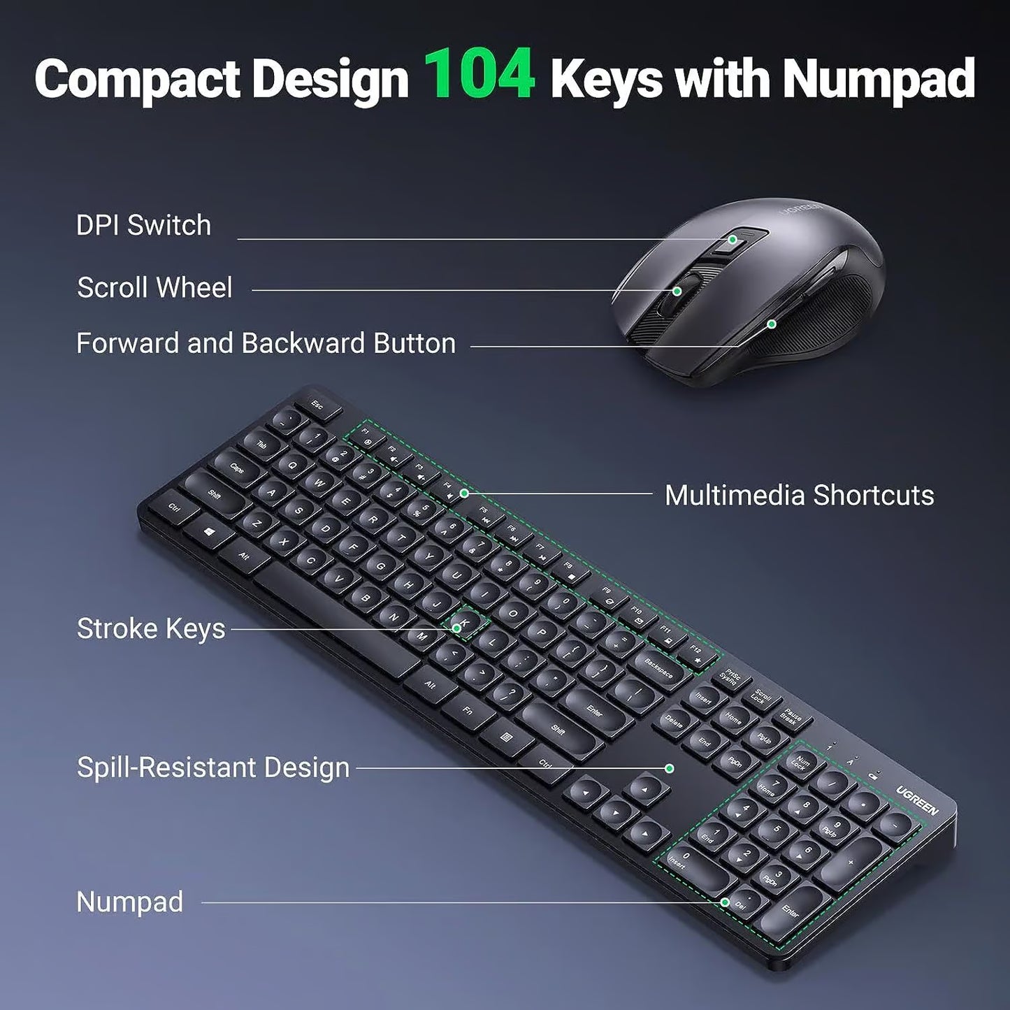 UGREEN Wireless Keyboard + Mouse Combo