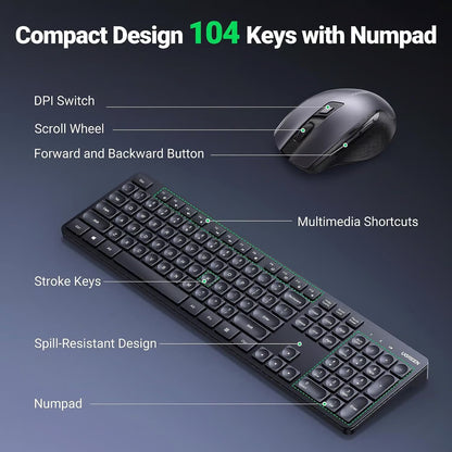 UGREEN Wireless Keyboard + Mouse Combo