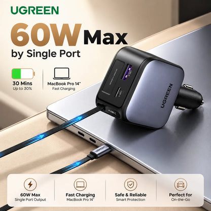 UGREEN 90W Car Charger with Retractable USB-C Cable (EC603)