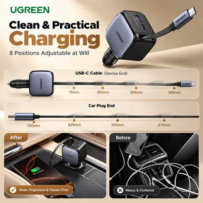 UGREEN 90W Car Charger with Retractable USB-C Cable (EC603)